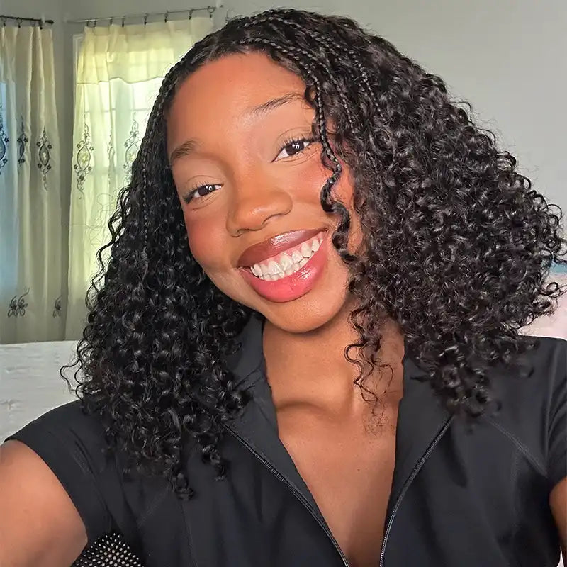 Boho-Inspired Braided Top Curly 5x5 Glueless Human Hair Wig