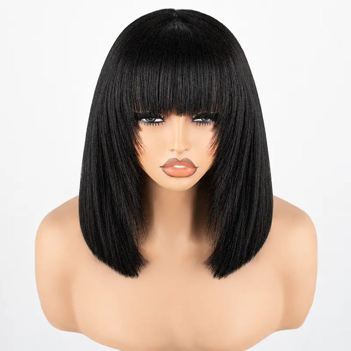 Human Hair Bob Wig with Bangs – Ready to Wear | No Glue, Beginner Friendly