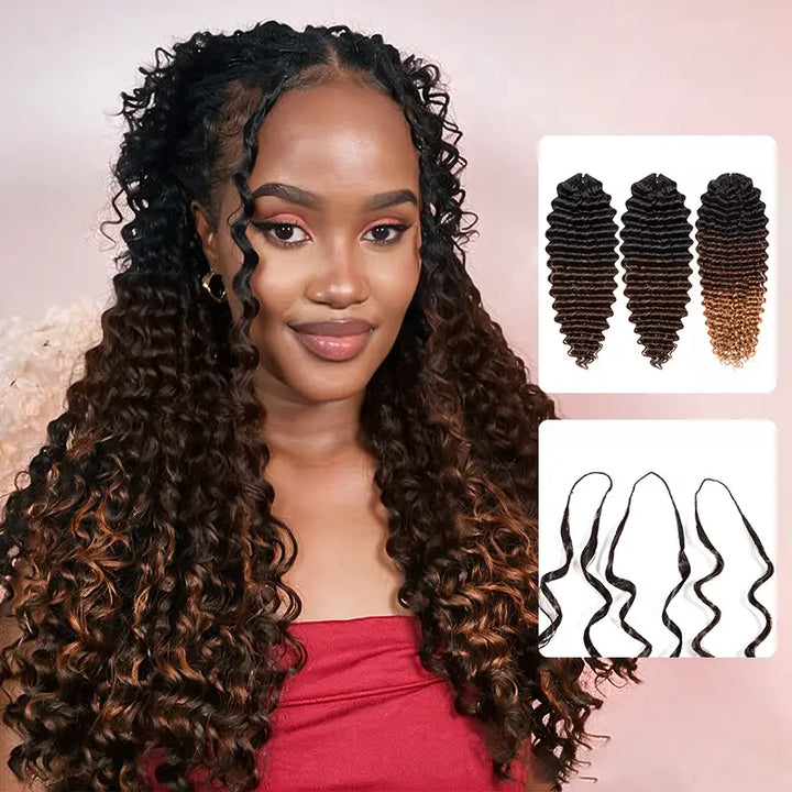 Colored Deep Curly Feather Crochet Human Hair Extensions