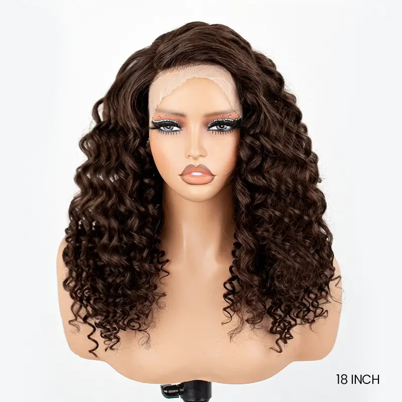 Chocolate Brown Spiral Curly 13x4 Transparent Lace Wig With Natural Hairline