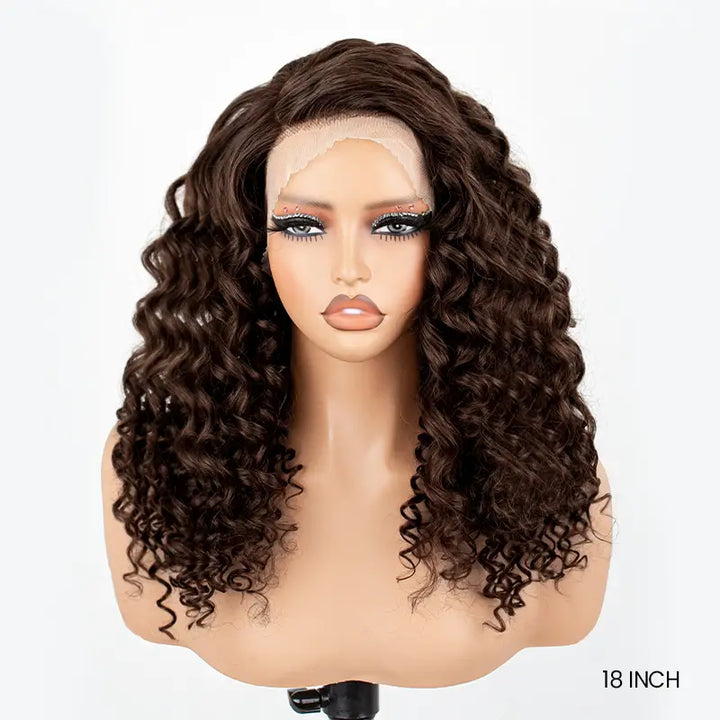 Chocolate Brown Spiral Curly 13x4 Transparent Lace Wig With Natural Hairline