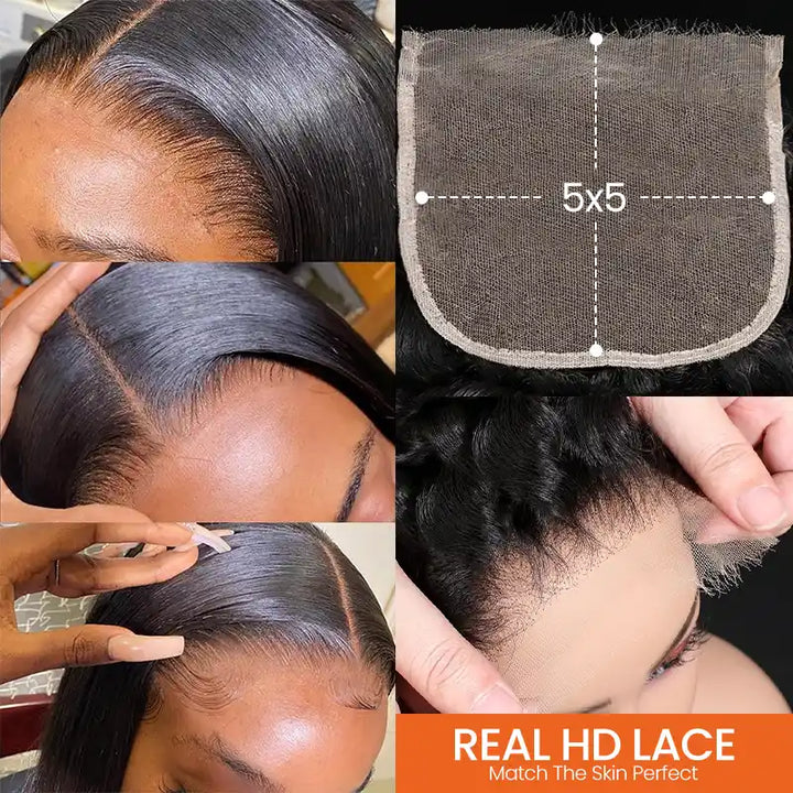 5x5 HD Lace Closure  with 3 Bundles Straight & Body Wave Human Hair Weave Extensions