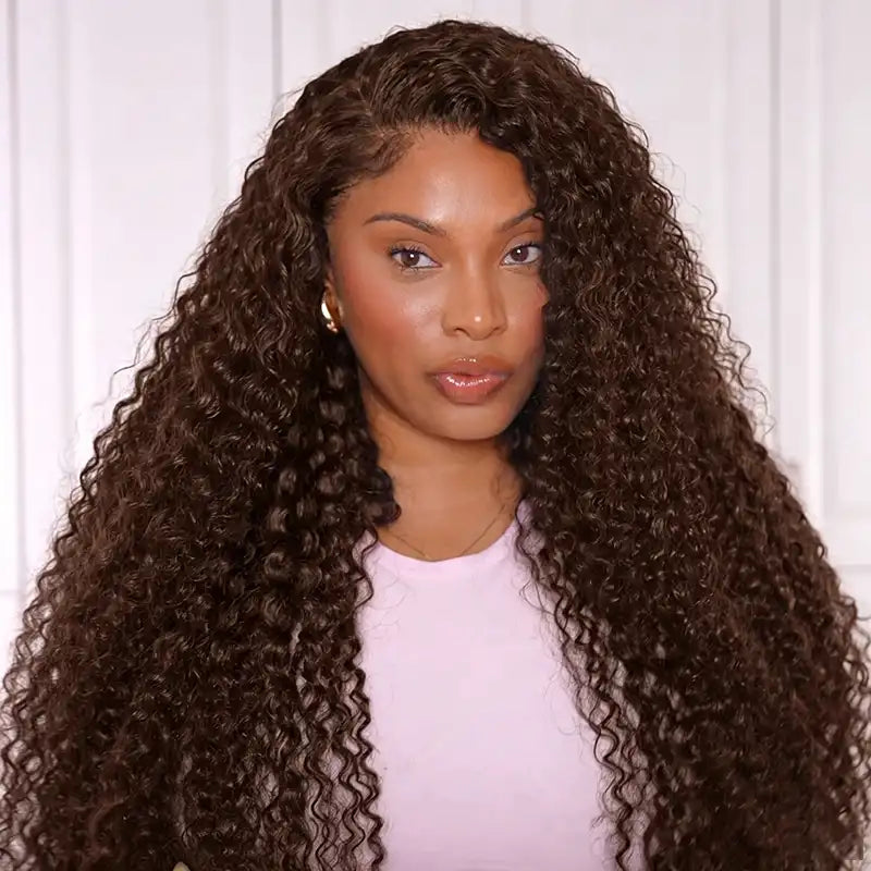 [3 Bundles] Chocolate Brown Jerry Curly Feather Crochet Hair Extensions 100% Human Hair