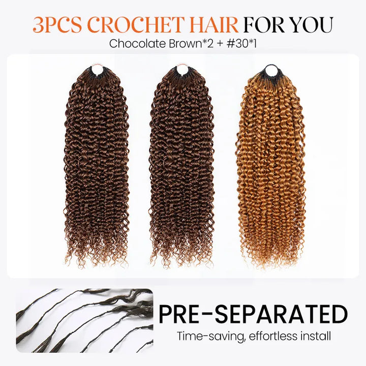 $109 = 3 Bundles | Curly Feather Crochet Human Hair Extensions Pre-Separated Knotless