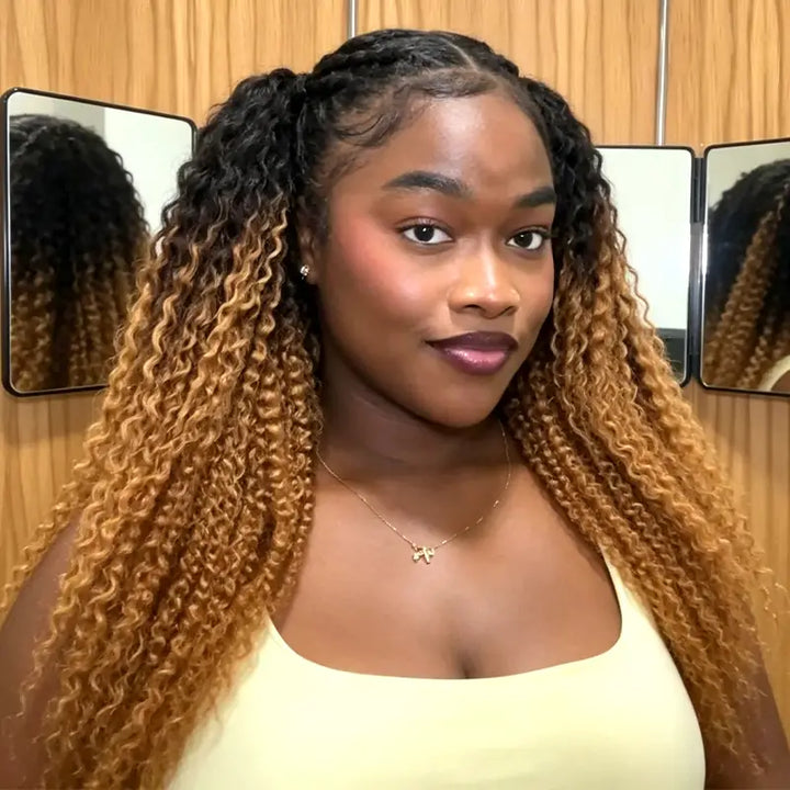 Ombre T1B/4/30 Curly Feather Crochet Hair Extensions 100% Human Hair