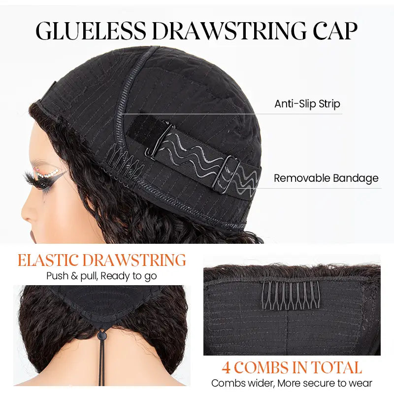 Kinky Curly Glueless Half Wig With Drawstring invisible Hairline Protective Style 3 in 1 Beginner Friendly Wig