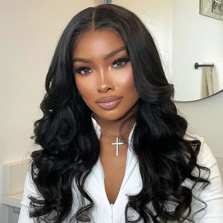 Pelucas frontales de encaje transparente con ondas corporales de 13x4, cabello humano prearrancado 