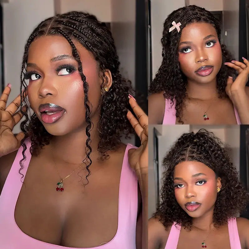 Chocolate Brown Boho Braided Deep Curly Glueless 5x5 Lace Human Hair Wig