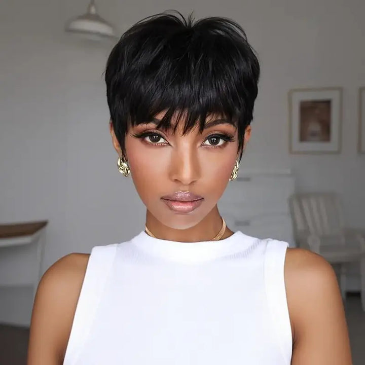 Perruque en cheveux humains lisses avec dentelle frontale transparente 13x4 