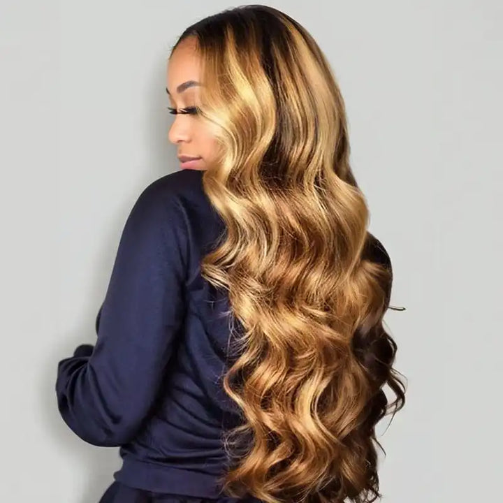 $99 =2 Wigs | 20" Highlight Brown 5x5 Lace Body Wave Wig & Human Hair Bob Wig with Bangs