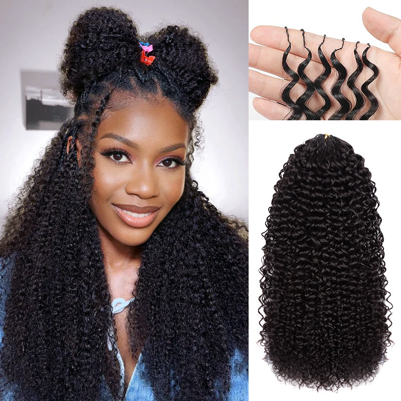 [3 Bundles] Jerry Curly Feather Crochet Human Hair Extensions Pre-Separated Knotless