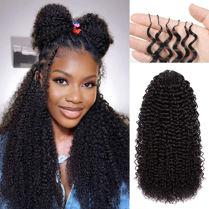 [3 Bundles] Jerry Curly Feather Crochet Human Hair Extensions Pre-Separated Knotless