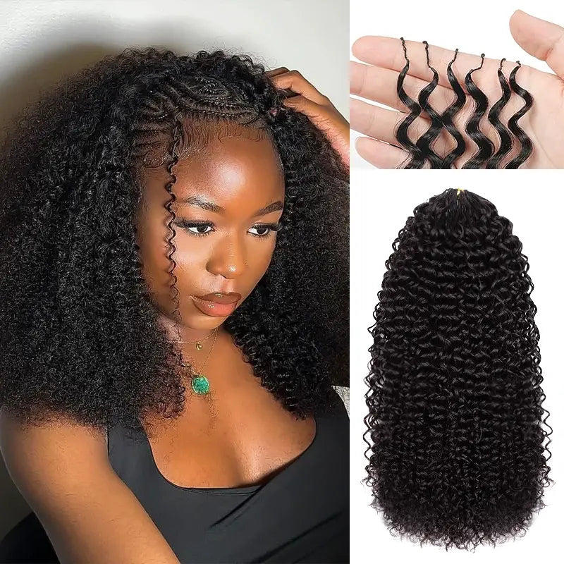 $109 = 3 Bundles | Curly Feather Crochet Human Hair Extensions Pre-Separated Knotless