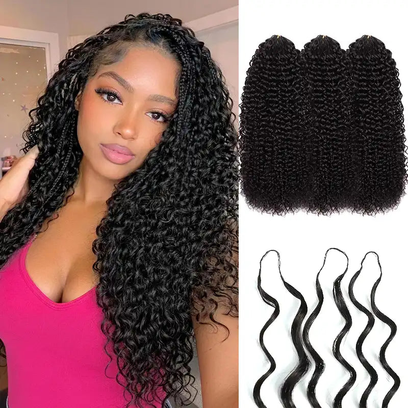 [3 Bundles] Jerry Curly Feather Crochet Human Hair Extensions Pre-Separated Knotless