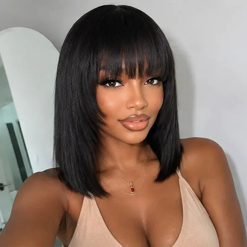 Human Hair Bob Wig with Bangs – Ready to Wear | No Glue, Beginner Friendly
