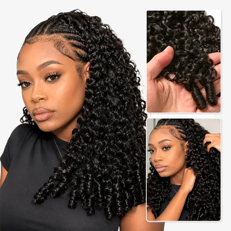 [3 Bundles] Natural Black Burmese Curly Feather Crochet Human Hair Extensions