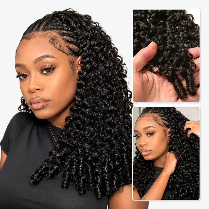 [3 Bundles] Natural Black Burmese Curly Feather Crochet Human Hair Extensions