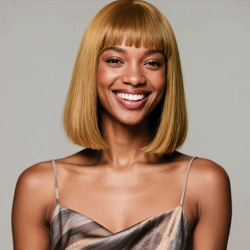 #1B Bob Short Human Hair Straight Wig With Bang