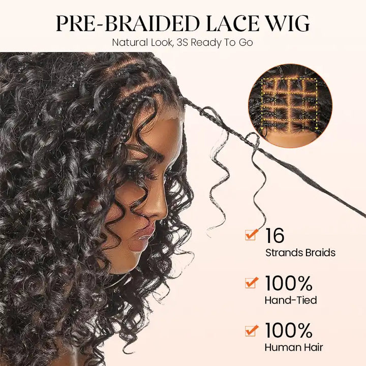 T1B/4 Boho Braided Curly Wig 5x5 HD Lace Drawstring Glueless Human Hair Wig