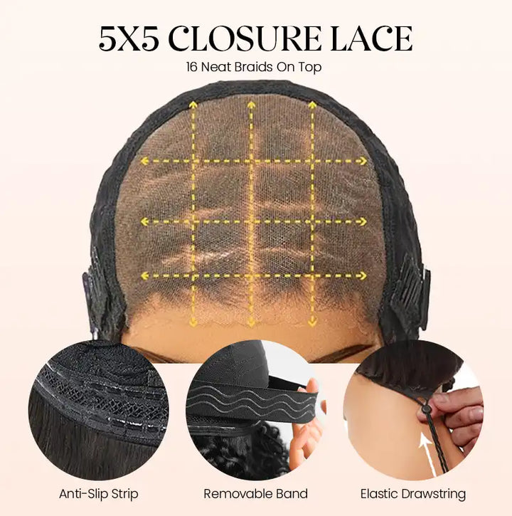 T1B/4 Boho Braided Curly Wig 5x5 HD Lace Drawstring Glueless Human Hair Wig