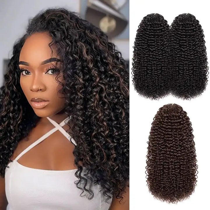 $109 = 3 Bundles | Curly Feather Crochet Human Hair Extensions Pre-Separated Knotless