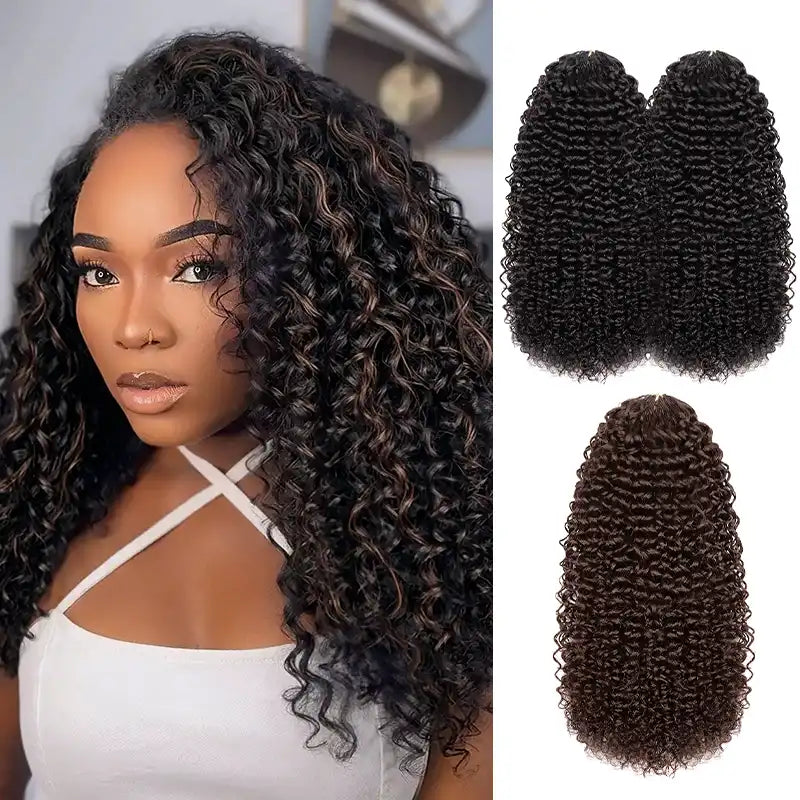 [3 Bundles] Colored Jerry Curly Feather Crochet Human Hair Extensions