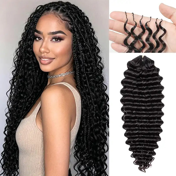 $109 = 3 Bundles | Curly Feather Crochet Human Hair Extensions Pre-Separated Knotless