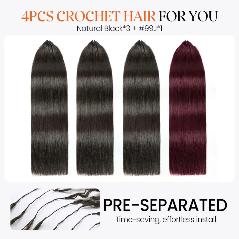 [4 Bundles] Trendy Colored Silky Straight Feather Crochet Human Hair Extensions
