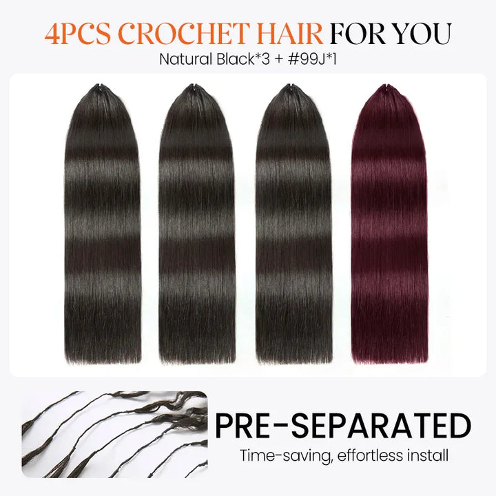 [4 Bundles] Trendy Colored Silky Straight Feather Crochet Human Hair Extensions
