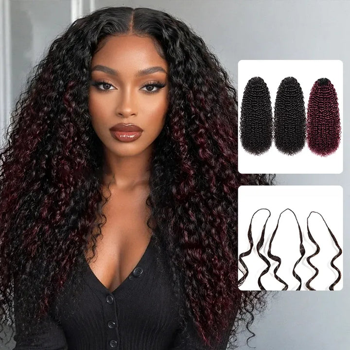 $109 = 3 Bundles | Curly Feather Crochet Human Hair Extensions Pre-Separated Knotless