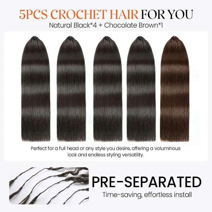 [5 Bundles] Highlight Brown Silky Straight Feather Crochet Human Hair Extensions