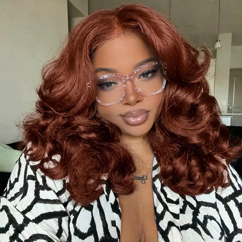 Perruque Lace Front 13x4 Ocean Wave Cheveux bruns rougeâtres 