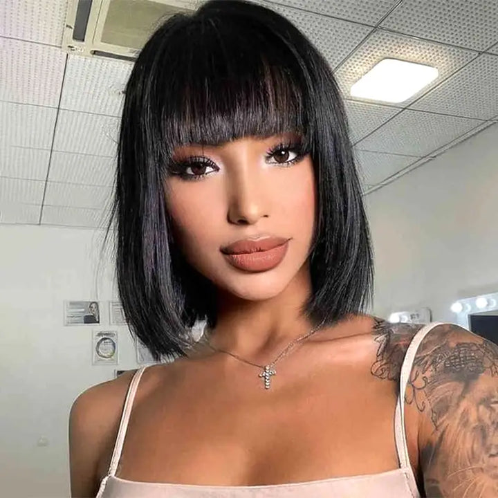 Peluca de cabello humano liso con encaje frontal transparente de 13 x 4 