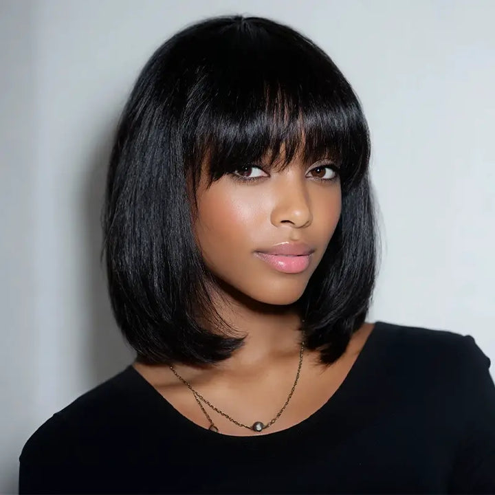 Peluca de cabello humano liso con encaje frontal transparente de 13 x 4 