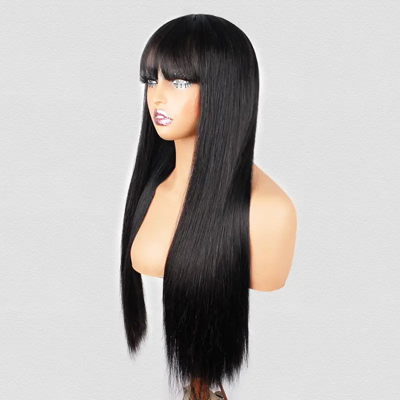 2X4 Lace Straight Human Hair Glueless Wigs With Bangs