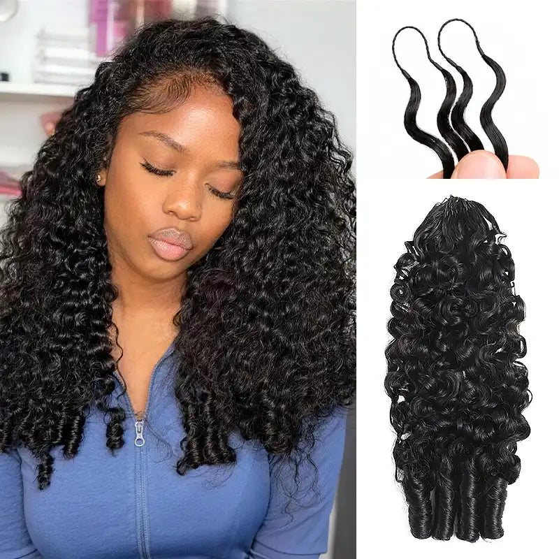 [3 Bundles] Natural Black Burmese Curly Feather Crochet Human Hair Extensions