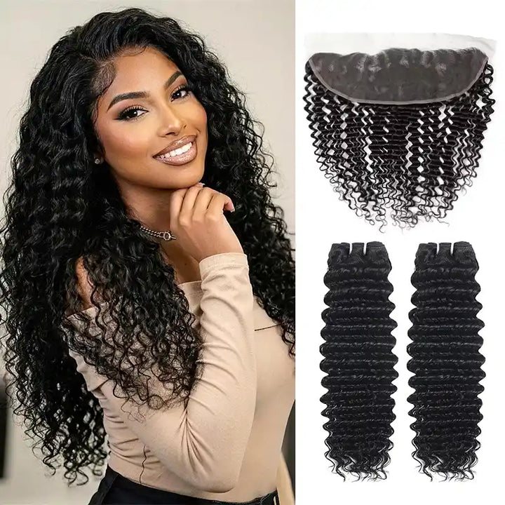 13x4 HD Lace Fronral with 2 Bundles  Human Hair Weave Extensions