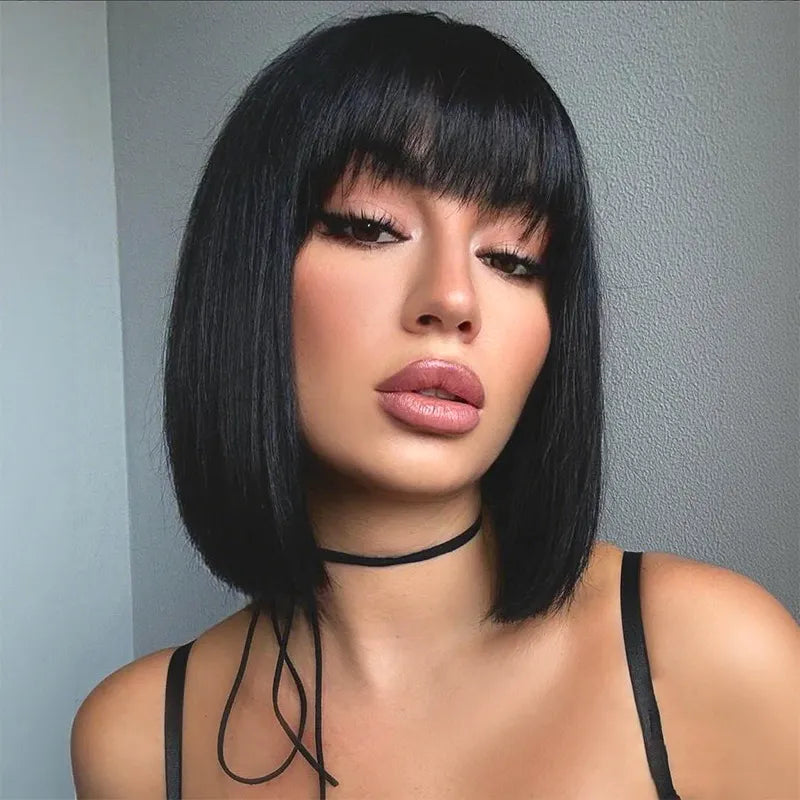 Human Hair Bob Wig with Bangs – Ready to Wear | No Glue, Beginner Friendly