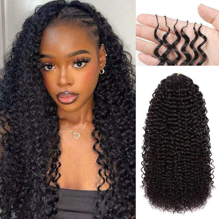 [5 Bundles] Natural Black Jerry Curly Crochet Hair Pre-Separated Feather Soft Human Hair Extensions