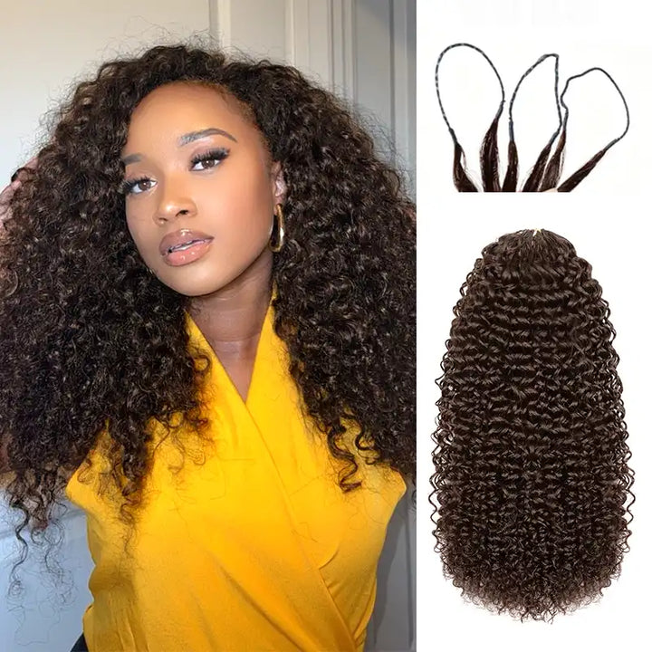 Chocolate Brown Curly Feather Crochet Hair Extensions 100% Human Hair