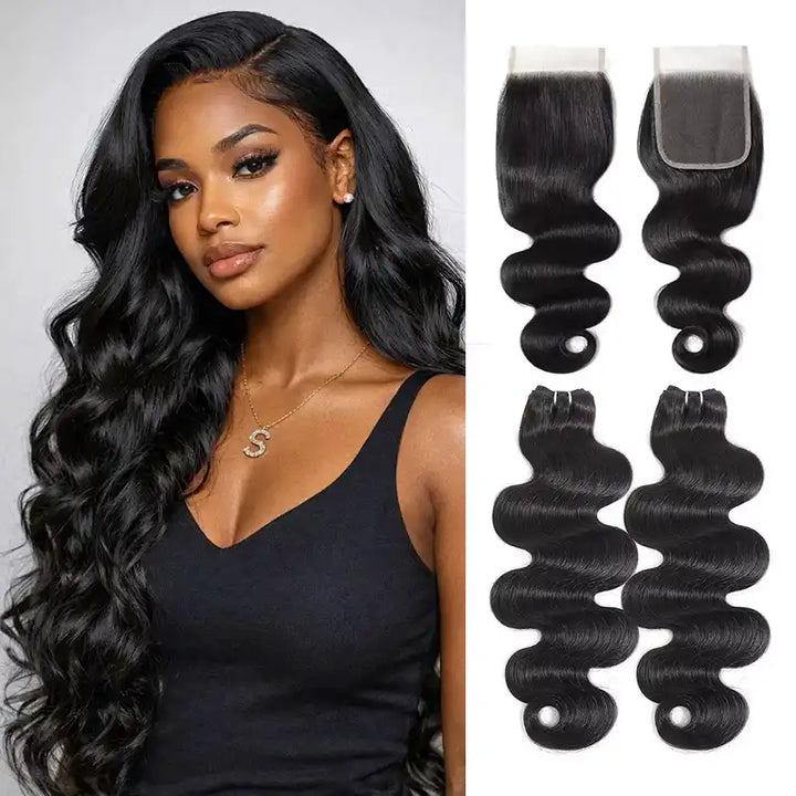 5x5 HD Lace Closure with 2 Bundles Human Hair Weave Extensions