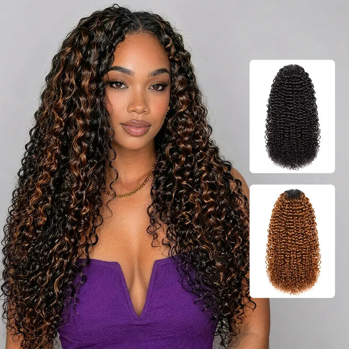 [5 Bundles] Colored Jerry Curly Feather Crochet Human Hair Extensions