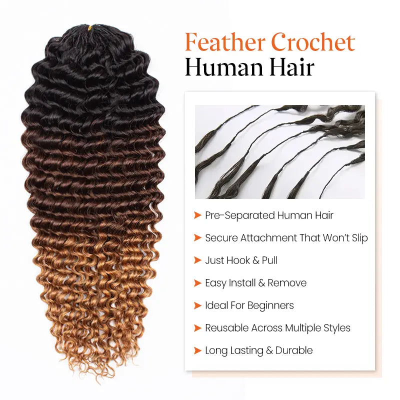 Colored Deep Curly Feather Crochet Human Hair Extensions