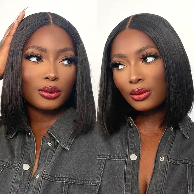 2x6 Closure Lace Straight Human Hair 200% Density Bob Wig