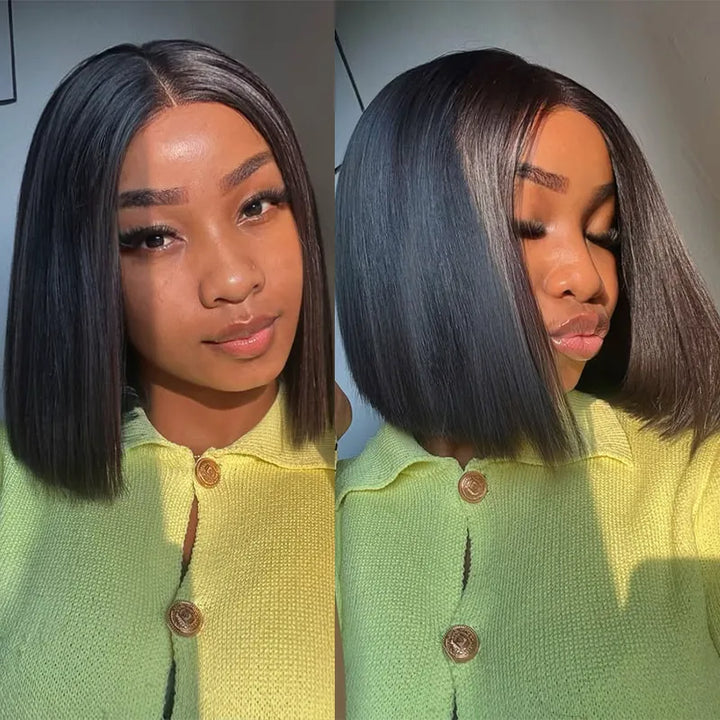 2x6 Closure Lace Straight Human Hair 200% Density Bob Wig