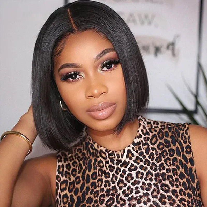 2x6 Closure Lace Straight Human Hair 200% Density Bob Wig