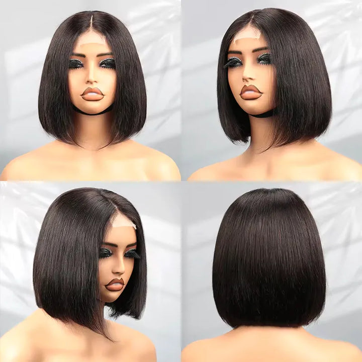 2x6 Closure Lace Straight Human Hair 200% Density Bob Wig