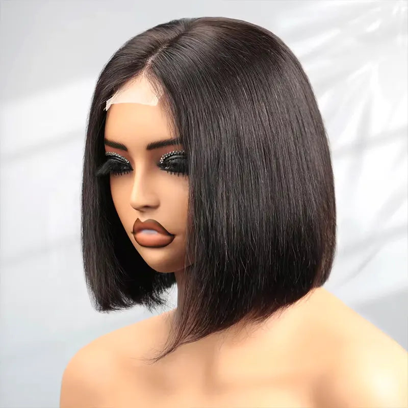 2x6 Closure Lace Straight Human Hair 200% Density Bob Wig