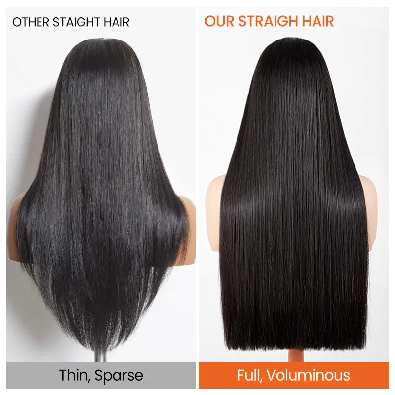 Perruque en cheveux humains lisses avec dentelle frontale transparente 13x4 