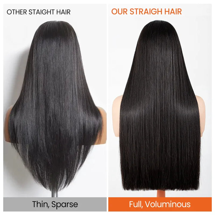 Perruque en cheveux humains lisses avec dentelle frontale transparente 13x4 
